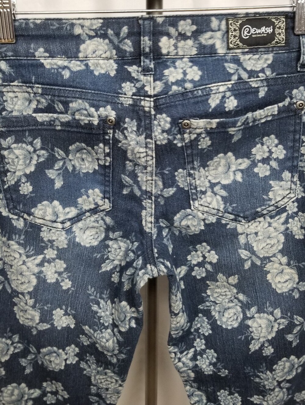Rewash Dark Wash Denim Floral Print Juniors Size 3 Low Rise Skinny Jeans - Picture 4 of 12